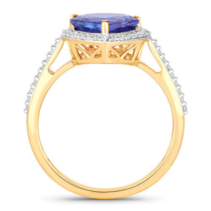 2.49 Carat Genuine Tanzanite and White Diamond 14K Yellow Gold Ring by Bids.com