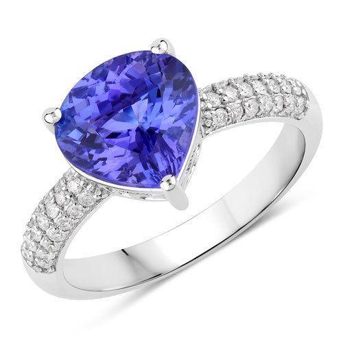 3.18 Carat Genuine Tanzanite and White Diamond 14K White Gold Ring by Bids.com