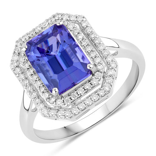 3.32 Carat Genuine Tanzanite and White Diamond 14K White Gold Ring by Bids.com
