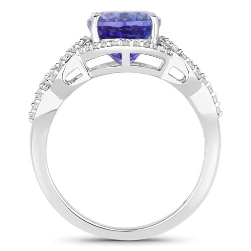 4.08 Carat Genuine Tanzanite and White Diamond 14K White Gold Ring by Bids.com