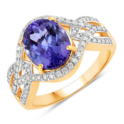 3.56 Carat Genuine Tanzanite and White Diamond 14K Yellow Gold Ring by Bids.com