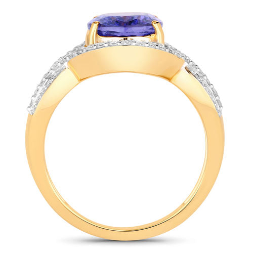 3.56 Carat Genuine Tanzanite and White Diamond 14K Yellow Gold Ring by Bids.com