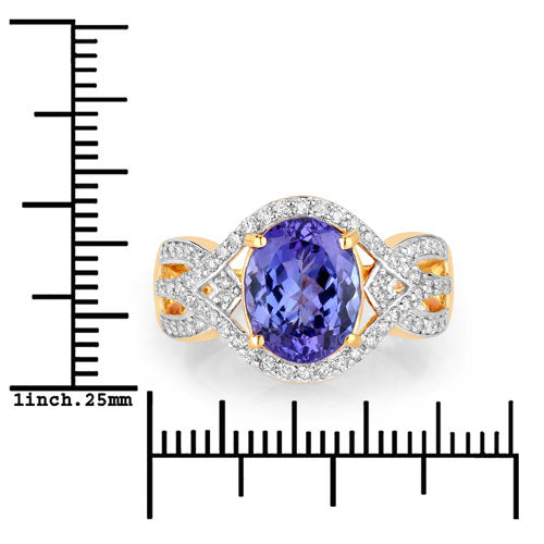 3.56 Carat Genuine Tanzanite and White Diamond 14K Yellow Gold Ring by Bids.com