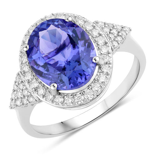 3.97 Carat Genuine Tanzanite and White Diamond 14K White Gold Ring by Bids.com