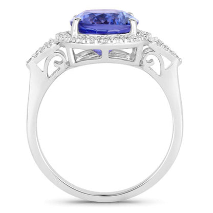 3.97 Carat Genuine Tanzanite and White Diamond 14K White Gold Ring by Bids.com