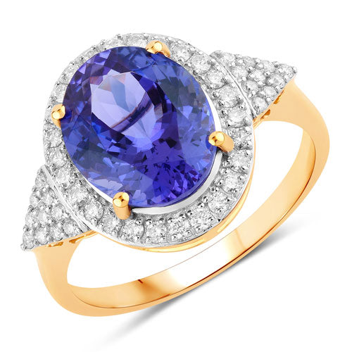 4.13 Carat Genuine Tanzanite and White Diamond 14K Yellow Gold Ring by Bids.com