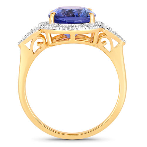 4.13 Carat Genuine Tanzanite and White Diamond 14K Yellow Gold Ring by Bids.com
