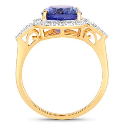 4.13 Carat Genuine Tanzanite and White Diamond 14K Yellow Gold Ring by Bids.com