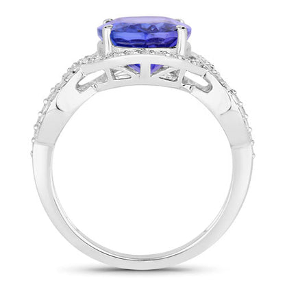 4.54 Carat Genuine Tanzanite and White Diamond 14K White Gold Ring by Bids.com
