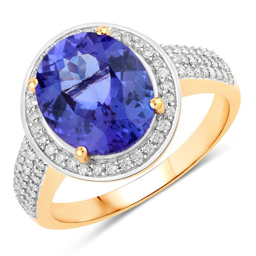 4.02 Carat Genuine Tanzanite and White Diamond 14K Yellow Gold Ring by Bids.com