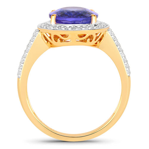 4.02 Carat Genuine Tanzanite and White Diamond 14K Yellow Gold Ring by Bids.com