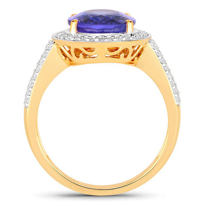 4.02 Carat Genuine Tanzanite and White Diamond 14K Yellow Gold Ring by Bids.com