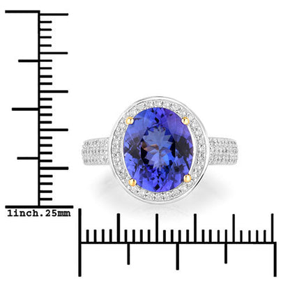 4.02 Carat Genuine Tanzanite and White Diamond 14K Yellow Gold Ring by Bids.com