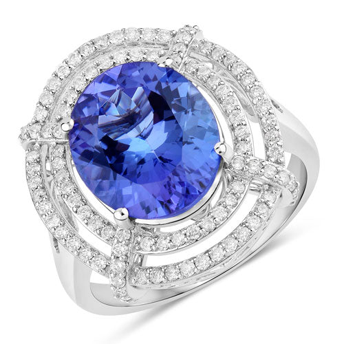 5.17 Carat Genuine Tanzanite and White Diamond 14K White Gold Ring by Bids.com