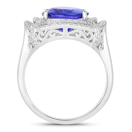 5.17 Carat Genuine Tanzanite and White Diamond 14K White Gold Ring by Bids.com