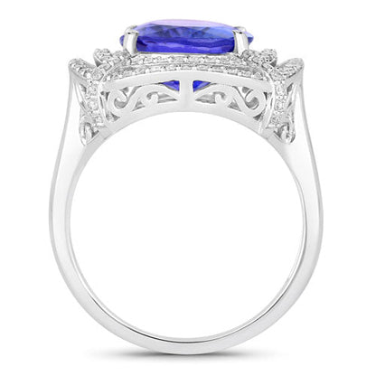 5.17 Carat Genuine Tanzanite and White Diamond 14K White Gold Ring by Bids.com
