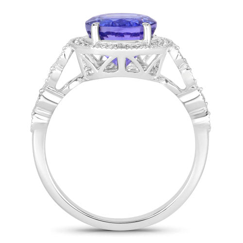 3.21 Carat Genuine Tanzanite and White Diamond 14K White Gold Ring by Bids.com