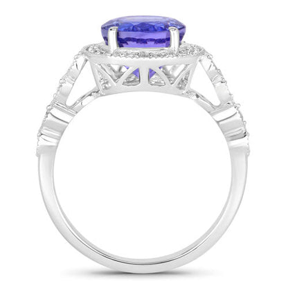 3.21 Carat Genuine Tanzanite and White Diamond 14K White Gold Ring by Bids.com