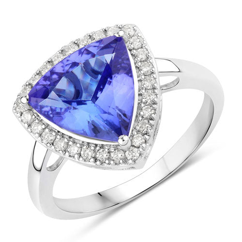 3.23 Carat Genuine Tanzanite and White Diamond 14K White Gold Ring by Bids.com