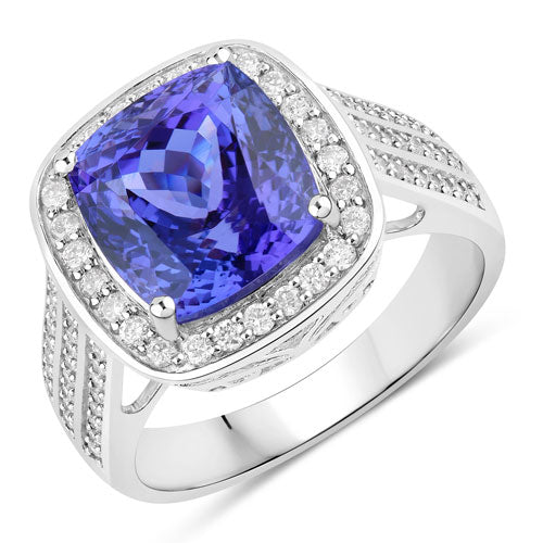 5.59 Carat Genuine Tanzanite and White Diamond 14K White Gold Ring by Bids.com