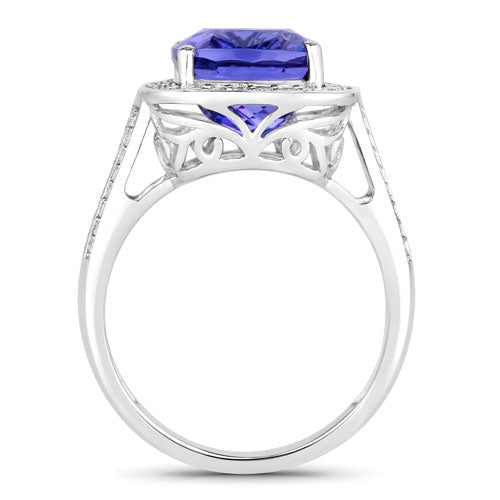 5.59 Carat Genuine Tanzanite and White Diamond 14K White Gold Ring by Bids.com