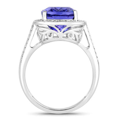 5.59 Carat Genuine Tanzanite and White Diamond 14K White Gold Ring by Bids.com