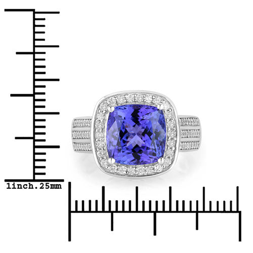 5.59 Carat Genuine Tanzanite and White Diamond 14K White Gold Ring by Bids.com