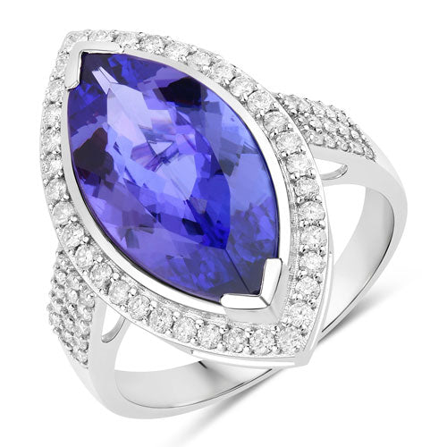 5.57 Carat Genuine Tanzanite and White Diamond 14K White Gold Ring by Bids.com