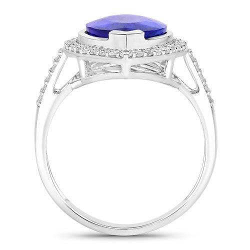 5.57 Carat Genuine Tanzanite and White Diamond 14K White Gold Ring by Bids.com
