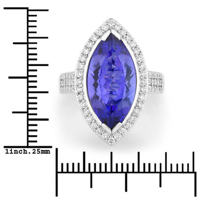 5.57 Carat Genuine Tanzanite and White Diamond 14K White Gold Ring by Bids.com