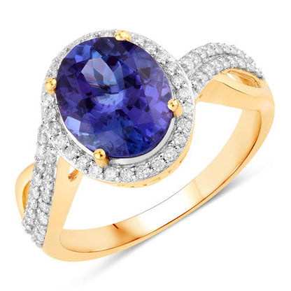 2.79 Carat Genuine Tanzanite and White Diamond 14K Yellow Gold Ring by Bids.com