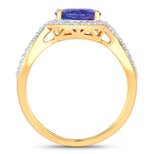 2.79 Carat Genuine Tanzanite and White Diamond 14K Yellow Gold Ring by Bids.com