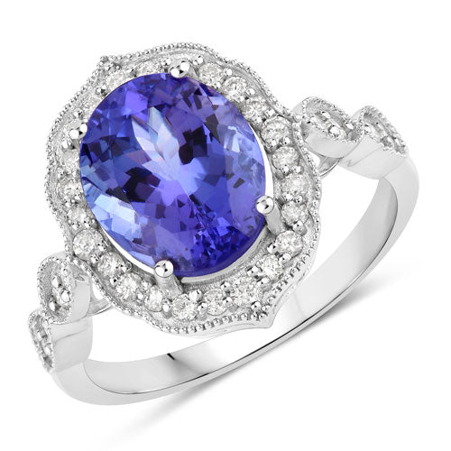 3.85 Carat Genuine Tanzanite and White Diamond 14K White Gold Ring by Bids.com