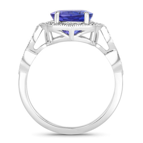 3.85 Carat Genuine Tanzanite and White Diamond 14K White Gold Ring by Bids.com