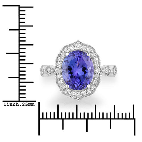 3.85 Carat Genuine Tanzanite and White Diamond 14K White Gold Ring by Bids.com