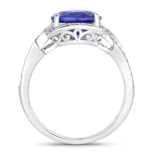 4.19 Carat Genuine Tanzanite and White Diamond 14K White Gold Ring by Bids.com
