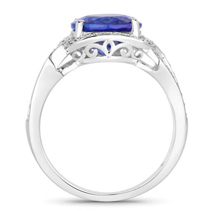 4.19 Carat Genuine Tanzanite and White Diamond 14K White Gold Ring by Bids.com