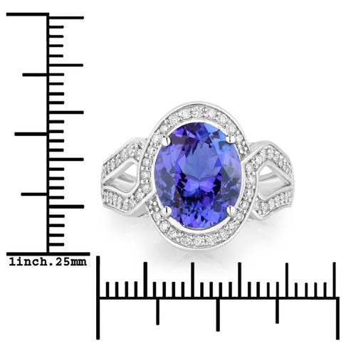 4.19 Carat Genuine Tanzanite and White Diamond 14K White Gold Ring by Bids.com