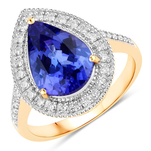 3.37 Carat Genuine Tanzanite and White Diamond 14K Yellow Gold Ring by Bids.com