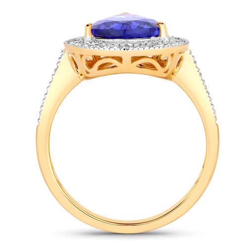 3.37 Carat Genuine Tanzanite and White Diamond 14K Yellow Gold Ring by Bids.com