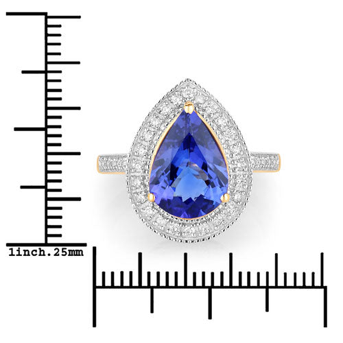3.37 Carat Genuine Tanzanite and White Diamond 14K Yellow Gold Ring by Bids.com