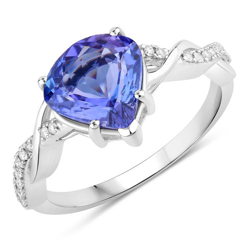 2.48 Carat Genuine Tanzanite and White Diamond 14K White Gold Ring  DestGlow