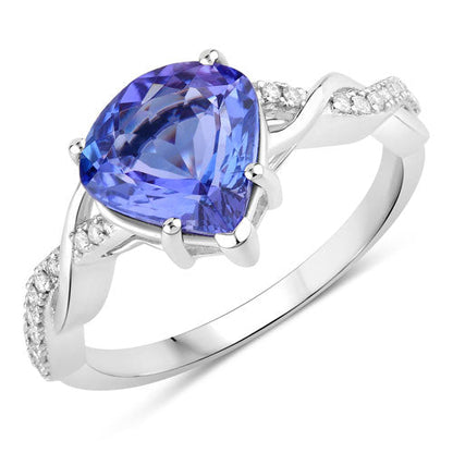 2.48 Carat Genuine Tanzanite and White Diamond 14K White Gold Ring  DestGlow