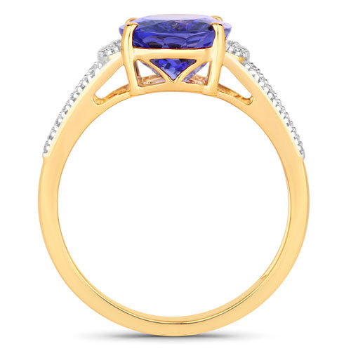 3.49 Carat Genuine Tanzanite and White Diamond 14K Yellow Gold Ring  DestGlow