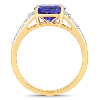 3.49 Carat Genuine Tanzanite and White Diamond 14K Yellow Gold Ring  DestGlow