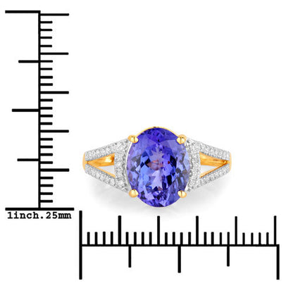 3.49 Carat Genuine Tanzanite and White Diamond 14K Yellow Gold Ring  DestGlow