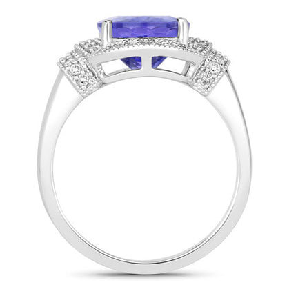 4.31 Carat Genuine Tanzanite and White Diamond 14K White Gold Ring  DestGlow