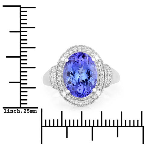 4.31 Carat Genuine Tanzanite and White Diamond 14K White Gold Ring  DestGlow