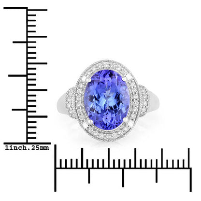 4.31 Carat Genuine Tanzanite and White Diamond 14K White Gold Ring  DestGlow