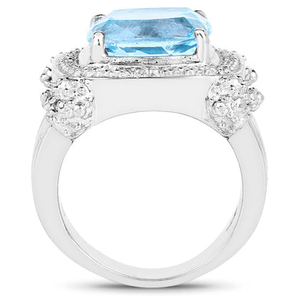 4.90 Carat Genuine Blue Topaz &amp; White Topaz .925 Sterling Silver Ring  DestGlow